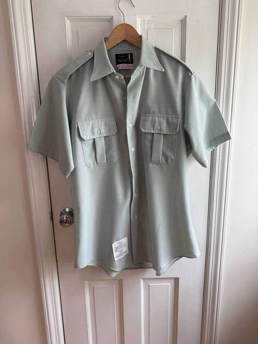 Vintage Flying Cross Pilot Uniform Shirt - Light Green - Size 17 - EUC